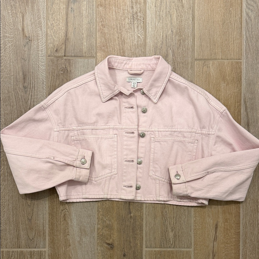 Topshop Light Pink Cropped Jean Jacket US 6